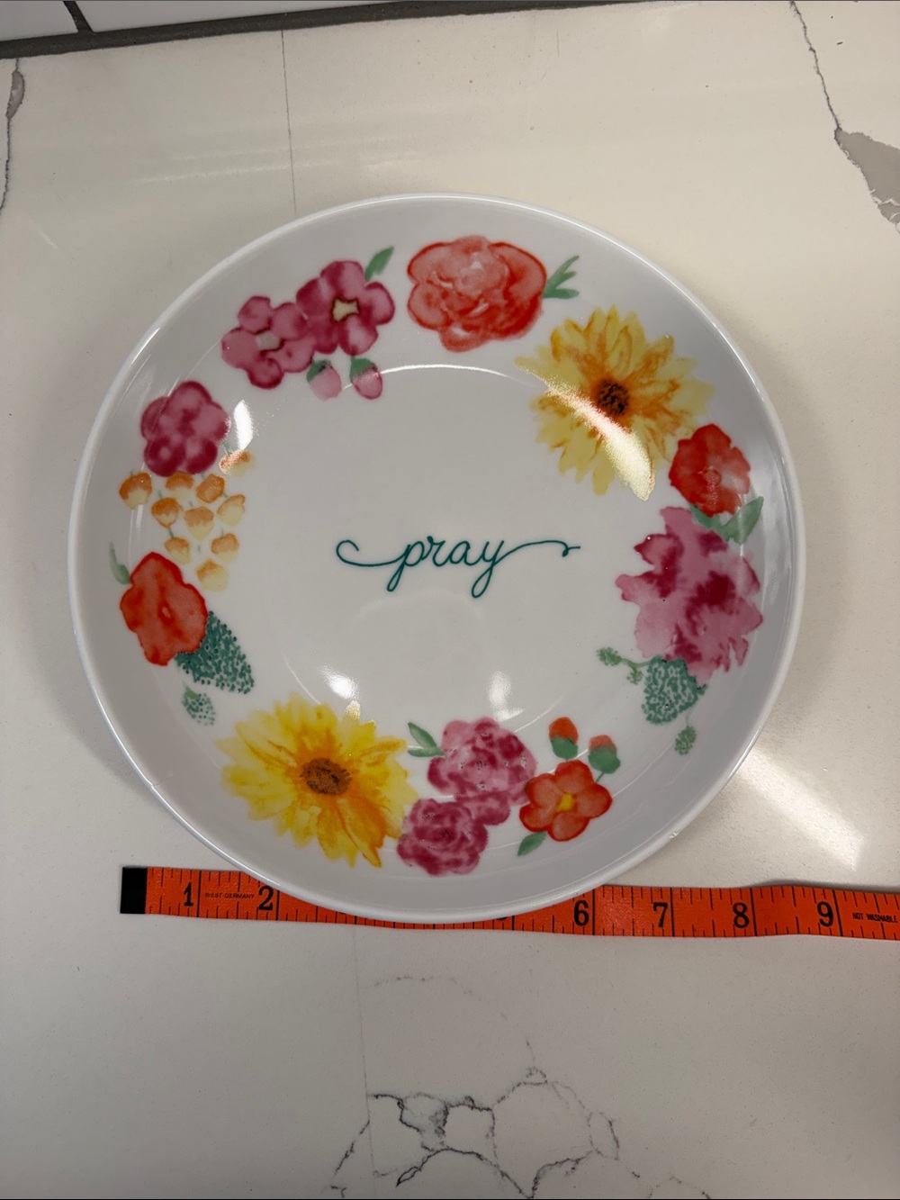 8 inch Prayer Bowl THE MELISSA Ceramic Floral 'Pray' Decorative Ceramic Bowl